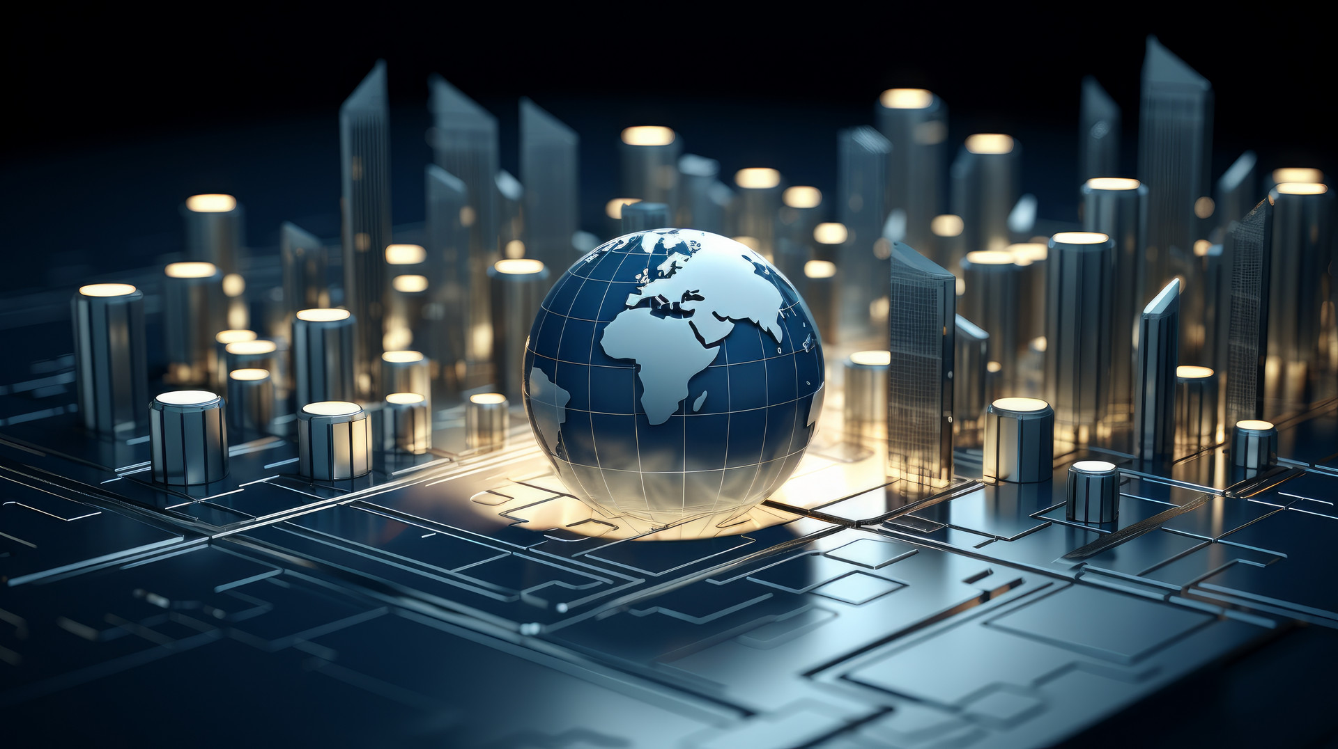 关键词：数字孪生，智慧城市，全球数字化，深圳市武智科技；描述：深圳市武智科技数字孪生主题下，展现智慧城市与全球数字化融合的科技场景，地球模型与城市建筑模型联动呈现